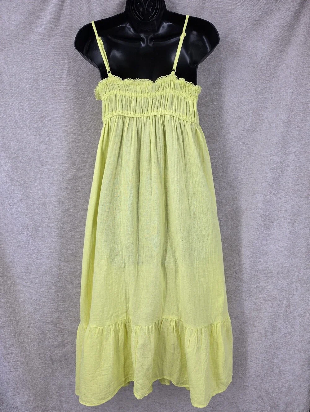 GAP Kids Cotton Crinkle Gauze Midi Dress Lemon Yellow Smocked Sundress NEW